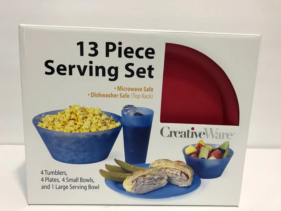 Creative Ware 13 Pc Serving Set 4 Tumblers 4 Plates 4 Sm Bowls 1 Lg Bowl Cherry - Image 2 of 4