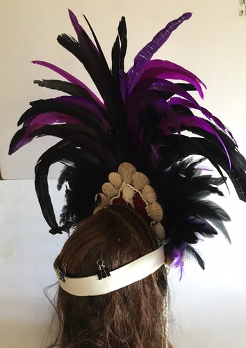 Handmade Feathered Tahitian Headpiece. Each Is One Of A Kind. Leather Headband - Picture 10 of 10