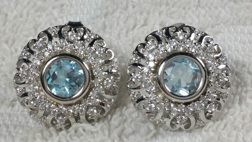 .80" DESIGNER BLUE TOPAZ ? EARRINGS STERLING SILVER PENDANT NECKLACE 18-21" - Picture 7 of 10