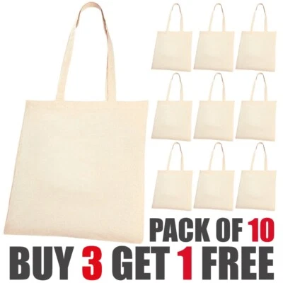 EBUYGB 10 CANVAS ECO NATURAL COTTON SHOPPER SHOULDER TOTE BAGS - wholesale shopping