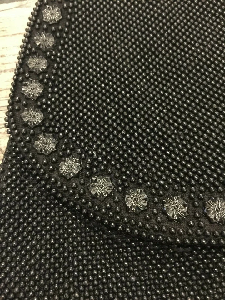 Vintage Black Du-Val Beaded Satin Handbag 1950s Pinup Bombshell Rockabilly - Image 2 of 4