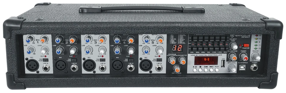 Rockville RPM47 1800w Powered 5-Ch Mixer/Amplifier w/Bluetooth For Church/School - Image 3 of 4