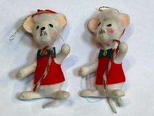 White Felt Mouse Figures Vintage Out Ornament Christmas Tree Holiday Set 2 Lot