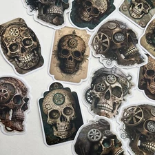 Steampunk Skull Skeleton Stickers Collage Junk Journal Laptop Phone