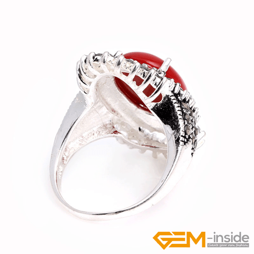 Natural Oval Gemstone Marquis Marcasite Beads Silver Jewelry Ring Size #6#8 Gift - Picture 31 of 55