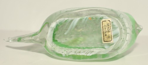 Art Glass Paperweight Hand Blown Figurine Fish Light Green White - Picture 4 of 11