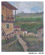 VECCHIO QUADRO AD OLIO SU TAVOLA PAESAGGIO CAMPAGNA PIEMONTESE FIRMATO vb2 x8