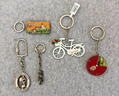 Lot of 5 Keychains - Europe Travel Amsterdam Germany Hungary Scotland Slovakia