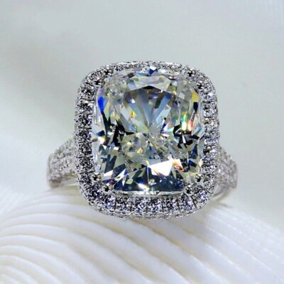 3 Carat Halo Split Shank Cushion Moissanite Engagement Ring 935 Argentium Silver