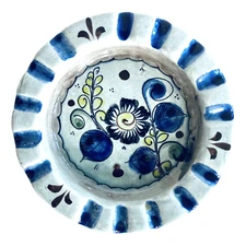 1960s Tonala Mexico Studio Ashtray – Blue Floral Folk Art 6" Ken Edwards, Garden