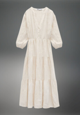 sachin and babi light blue dress Zara Woman embroidered linen bohemian main image 1