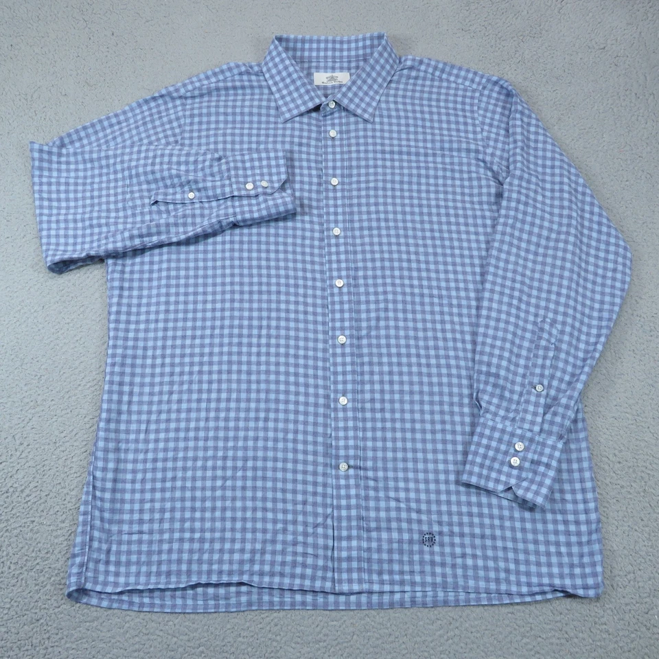Oxxford Clothes Shirt Mens 20 Blue Lightweight Soft Flannel Handmade 28" Sleeves - Image 2 of 4