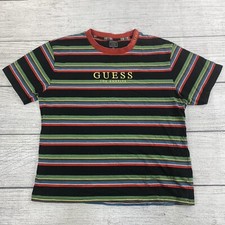 Guess 90  s Vintage T- Shirt Men Size Large Striped Pull Over Shirt Multi Colored