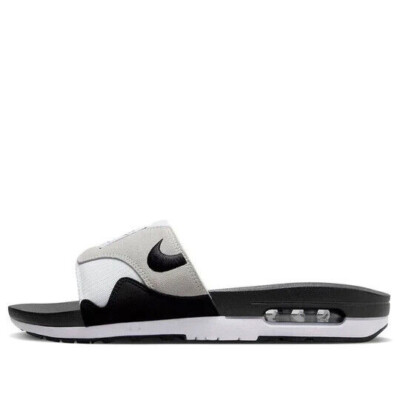 NIKE AIR MAX 1 SLIDES Sz 9 BLK-GREY-WHTE SANDALS FLIP FLOPS