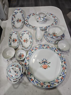 Lot Of Serving Dishes Gravy, Vintage Fusan butterflies and floral Syracuse 1919