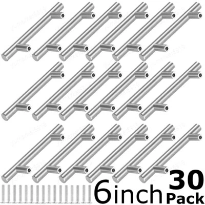YUMARKET 30Pack Brushed Nickel Kitchen Cabinet Pulls Stainless Steel Drawer T Bar Handles