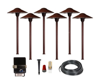 Set of 6 LED Mushroom Path Light in Rust with 150W Transformer