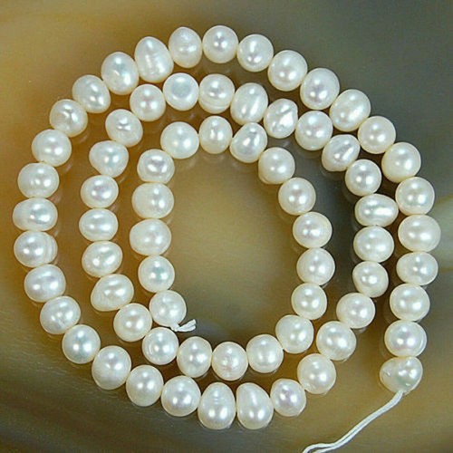 5-6mm-13-14mm Natural Cultured Freshwater White Pearl Round Loos Beads 15'' - Picture 5 of 13