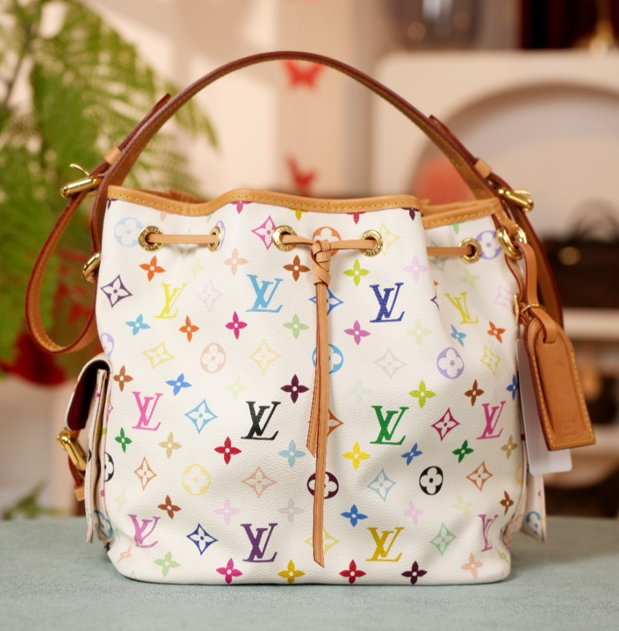 Louis Vuitton White Murakami Bucket Drawstring Shoulder bag Multi