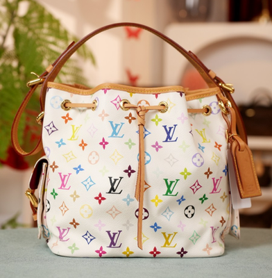 Louis Vuitton White Murakami Bucket Drawstring Shoulder bag Multi