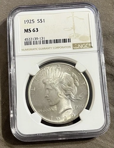1925  PEACE DOLLAR NGC MS63 Beautiful White Coin