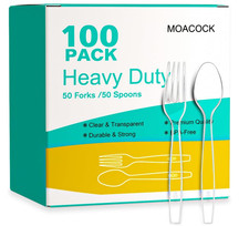 100 Count Plastic Silverware, Heavy Weight Plastic Forks Spoons Disposable Utens