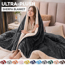 Sherpa Fleece Blanket Reversible Cold Weather Thermal Throw Queen King Blankets