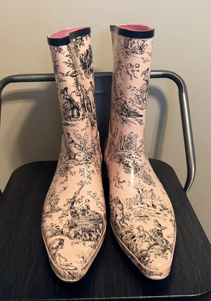 Tamara Henriques Rosa Toile Gatito Tacón Botas de Lluvia Mujer’s 38 Y2K Foto 4 de 4