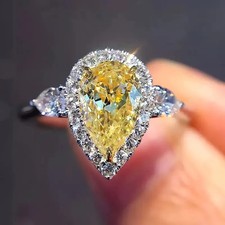 Unique 925 Sterling Silver Yellow Citrine Topaz Wedding Engagement Ring Size 7.5