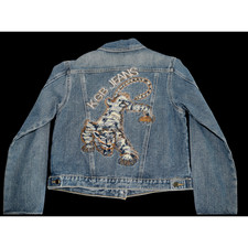 Chaqueta de mezclilla blanca bordada Tiger para mujer mediana merodeando KGB Jeans cintura