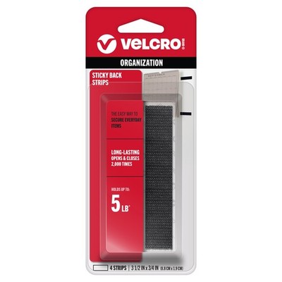 VELCRO(R) Brand STICKY BACK Tape 3/4X3-1/2 4/Pkg Black