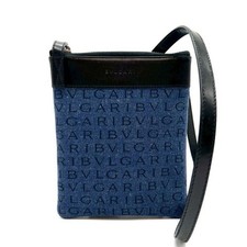 Borsa a tracolla BVLGARI logo mania tela pochette blu nera unisex usata originale