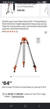 VEVOR Laser Level Tripod Stand, 5/8"-11 Thread Mount, 16.53-65.55 inch Height Ad