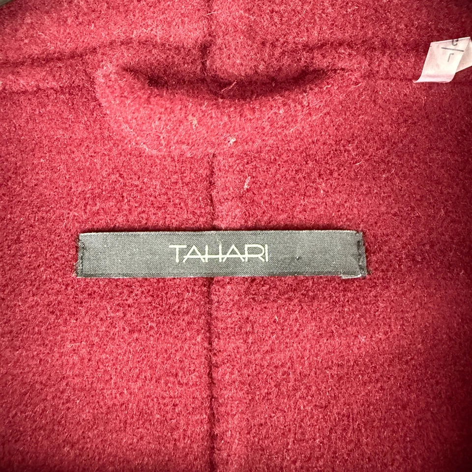 Abrigo Tahari Mujer Grande Rojo Mezcla Lana Cinturón Hecho a Mano Cuello Foto 2 de 4