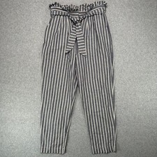 Urban Outfitters Striped Paperbag Waist Pants Blue-Gray White Linen Womens 10
