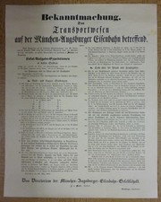 Poster "Transportwesen der München-Augsburger-Eisenbahn - Bekanntmachung