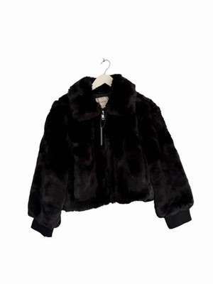 Anthropologie Maeve kurzer Kunstfellmantel schwarz Bomber UVP 168 £ Größe M 14 Petite