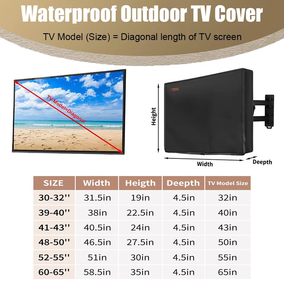 30"-65" Outdoor TV Cover Waterproof Weatherproof Heavy Duty Television Protector - Image 2 of 4