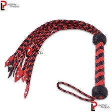 Leather Flogger Whip 9Falls Steel Studded Handle BDSM Roleplay Adult Novelty