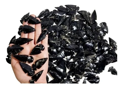 100 HANDMADE BLACK OBSIDIAN ARROWHEADS SPEAR POINTS 1.5 to 1.75 Inch
