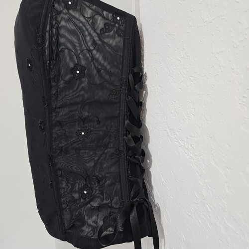 Schwarzes Korsett mit seitlicher Spitze Übergröße 22/24. Sexy Coquette Bustier Haken & Ösen Verschluss - Bild 2 von 14