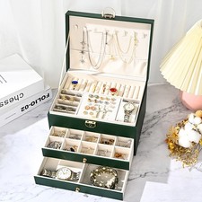 Large 3 Layer Jewellery Organizer Storage Necklace Storage Box Drawer Cabinet