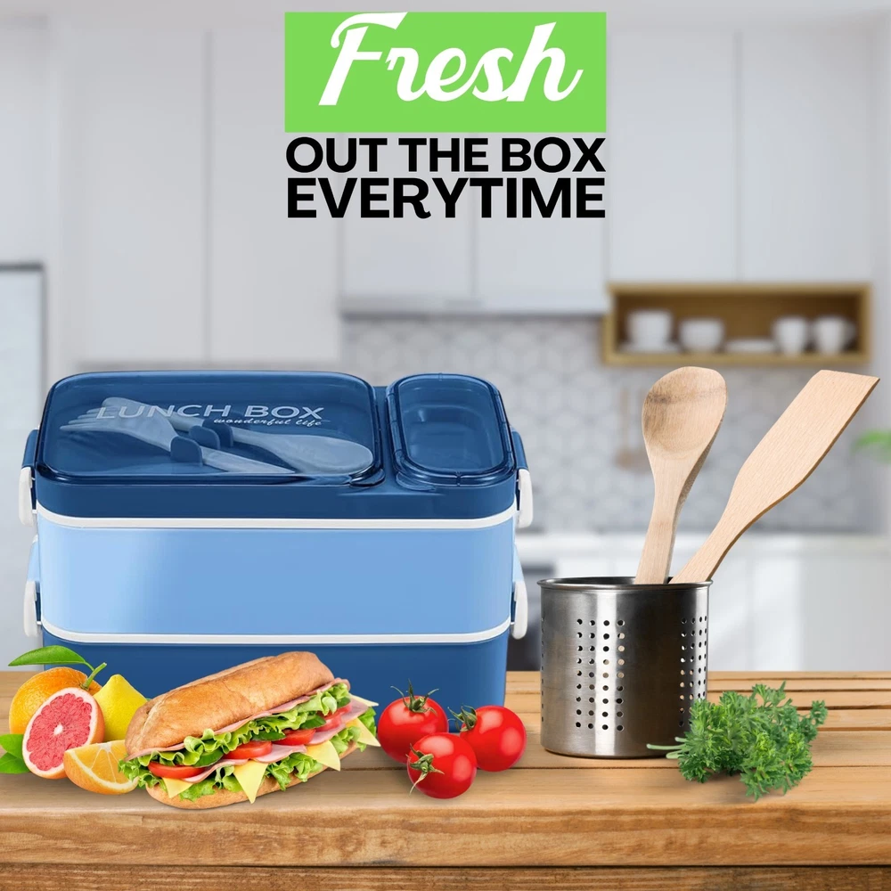 Bento Box Layered Lunch Box Adults 3 Layer 900ml - 1600ml Spoon Fork Womens Mens