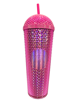 Starbucks 2025 Cold Cup Tumbler Iridescent Pink Domed Studded 24oz