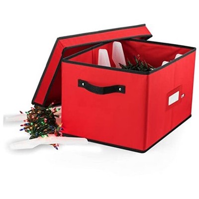  Christmas Light Storage Box - Premium 600D Oxford, with 4 Plastic Light Red