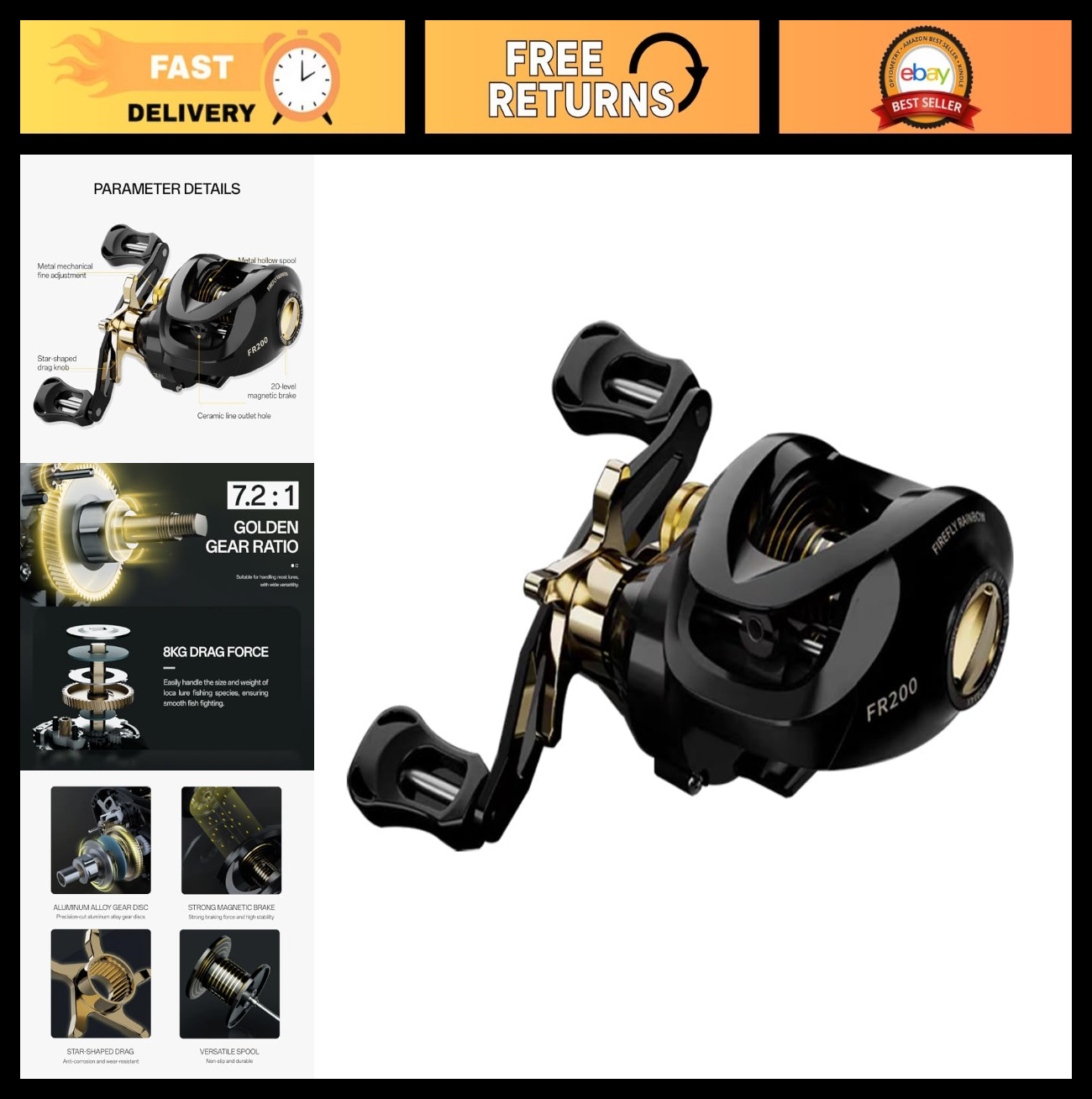 High-Speed Baitcasting Reel 7.2:1 Gear Ratio, 18+1BB, Saltwa