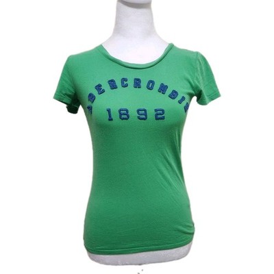 Y2K Abercrombie & Fitch Baby Tee Womens XS Green Blue Raised Spellout 1892 Logo 