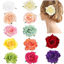 12PCS Elegant 4inch Rose Flower Hair Clips Hairpins Floral Brooches Pin Boho Hai