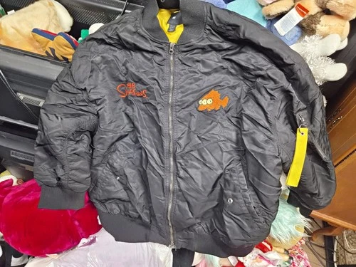 H&M MA-1 Bomber Jacket The Simpsons Springfield USA Embroidered Black XL video thumbnail