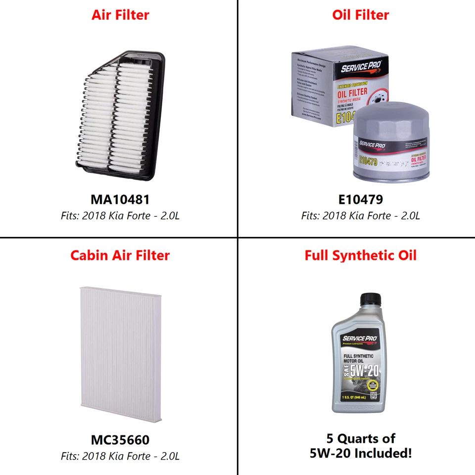 2018 Kia Forte 2.0L Complete Cabin, Air & Oil Filter Kit (5W-20) Foto 2 de 4